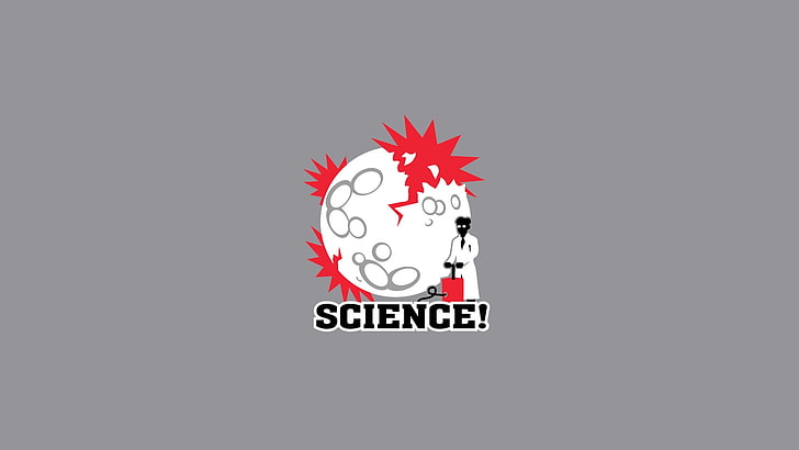 white and red Science wallpaper, science, simple background, gray, explosion, artwork, minimalism, humor, HD wallpaper