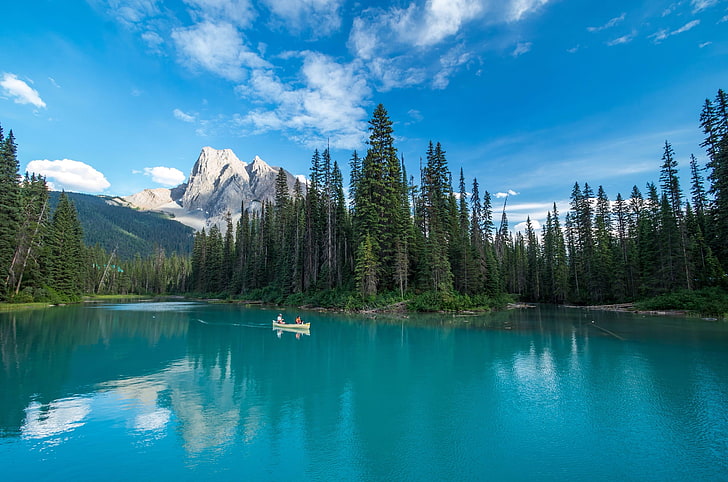 Park Narodowy Banff, Kanada, Park Narodowy Yoho, Kanada, drzewa, jezioro, góry, woda, chmury, Tapety HD