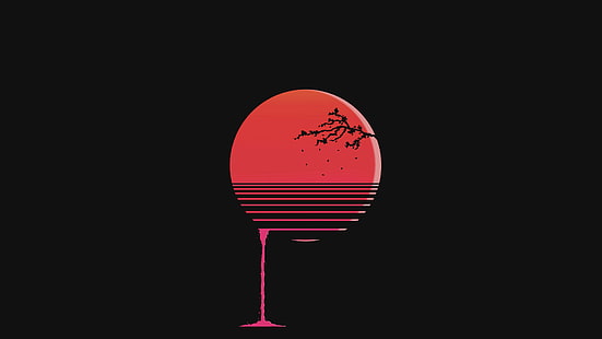 minimalism, cherry blossom, red, Sun, blood, Photoshop, sunset, HD wallpaper HD wallpaper