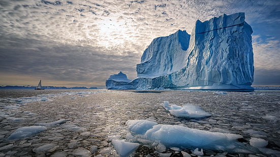 海、カラリットヌナート、グリーンランド、ヨット、海洋、冬、融解、氷河地形、水、氷山、空、極地の氷冠、氷冠、氷、凍結、北極圏、海氷、帆船、 HDデスクトップの壁紙 HD wallpaper