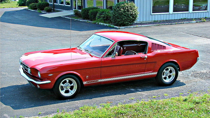 rotes Coupé, Mustang, Ford, rot, USA, Ford Mustang, 1966, Muskelauto, Öl-CT, amerikanisches Auto, Amerikaner, roter Mustang, HD-Hintergrundbild