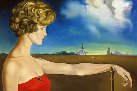 Surrealismo, imagen, Salvador Dalí, Retrato de una mujer joven en un paisaje, Fondo de pantalla HD HD wallpaper