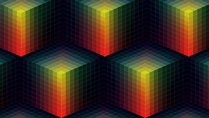 lampu meja merah dan hitam, Andy Gilmore, berwarna-warni, kubus, 3D, abstrak, Wallpaper HD