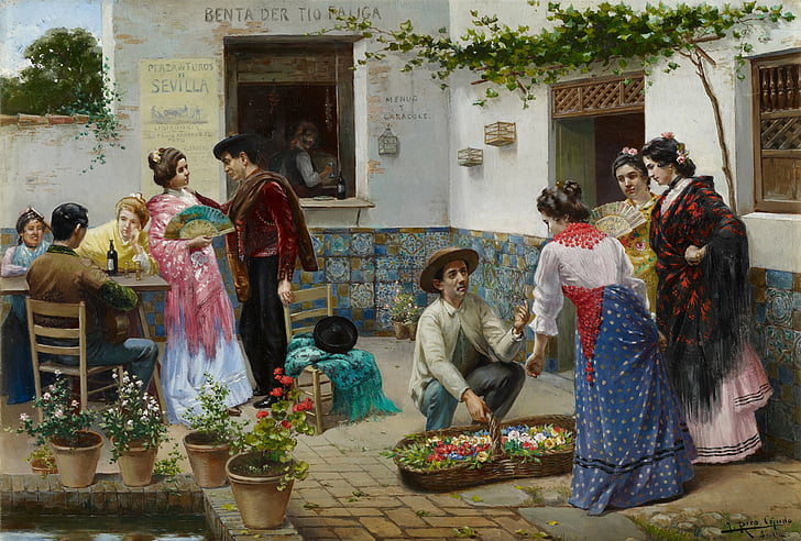 Artistic, Painting, Andalusia, Flower, People, Spain, HD wallpaper