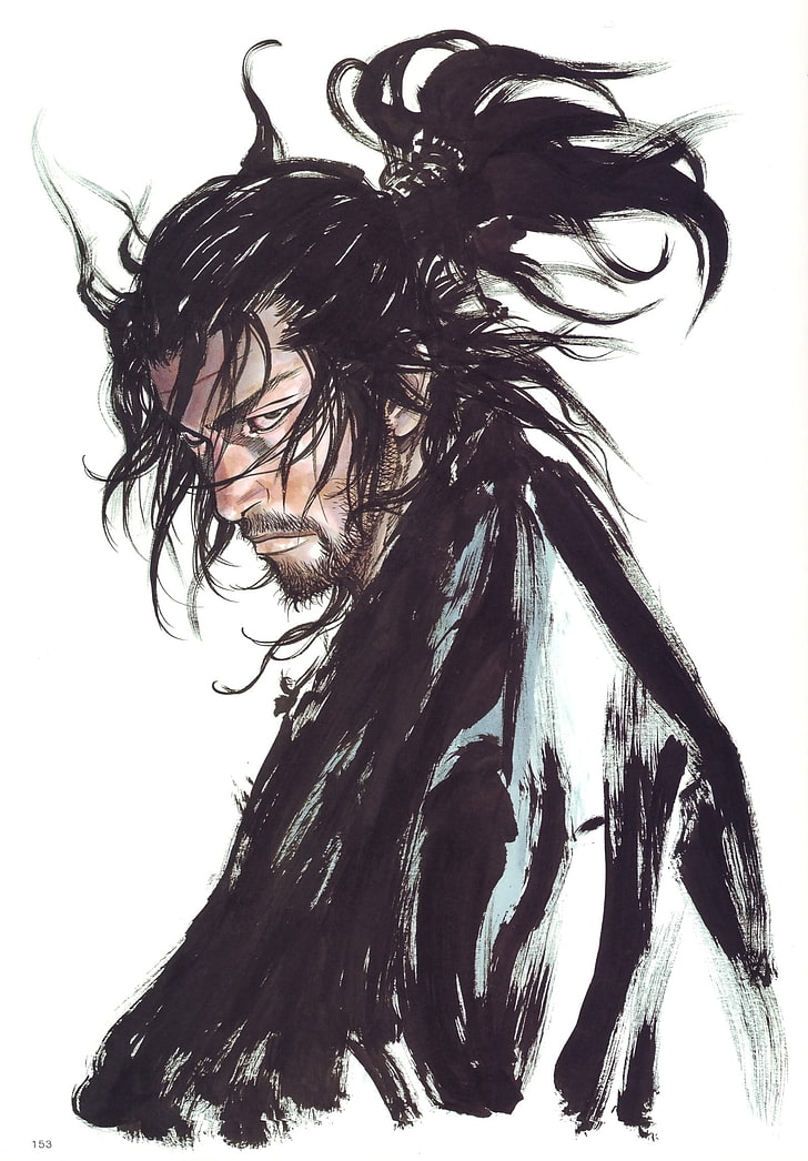 Man Wears Black Top Illustration Ink Wash Paintings Vagabond Samurai Hd Wallpaper Wallpaperbetter