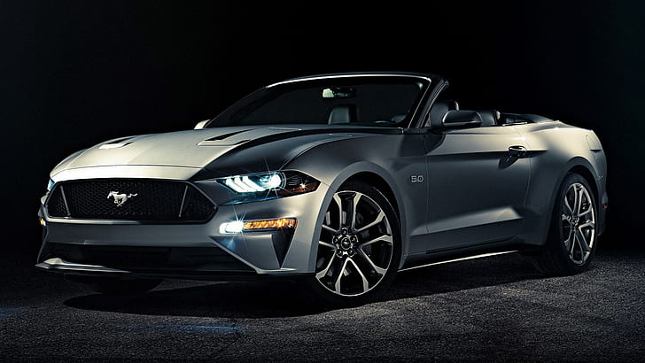 Ford, Ford Mustang GT, Samochód, Kabriolet, Muscle Car, Silver Car, Tapety HD