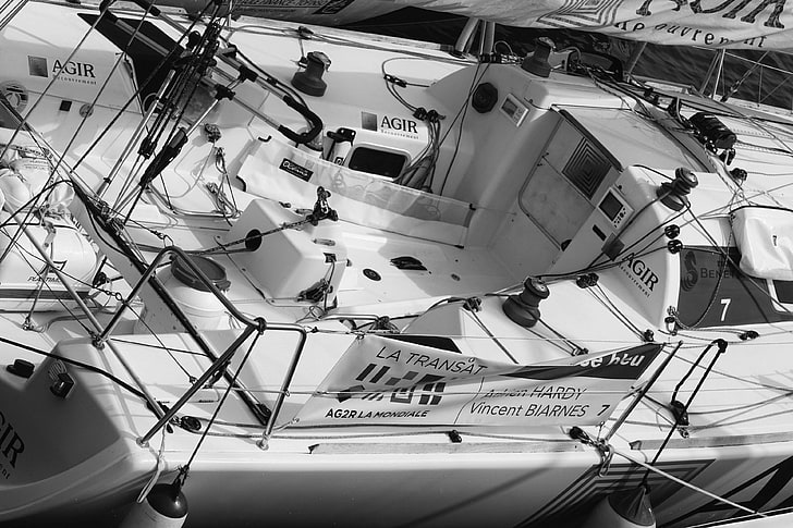 black and white, boat, watercraft, yacht, HD wallpaper