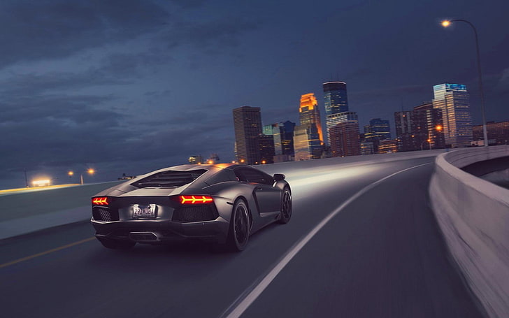 Lamborghini Aventador LP 700-4 Super, gray coupe, Cars, Lamborghini, city, night, HD wallpaper