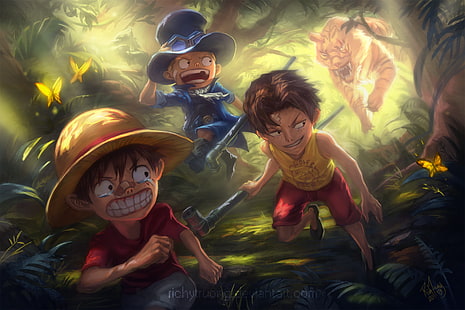 Anime, One Piece, Affe D. Ruffy, Portgas D. Ace, Sabo (One Piece), Strohhut, HD-Hintergrundbild HD wallpaper