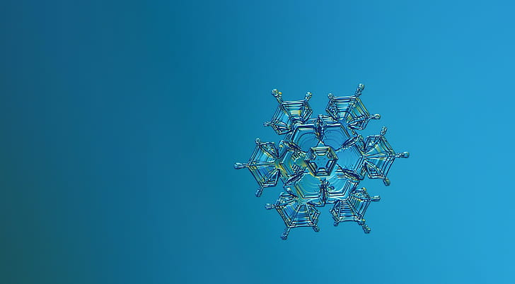Blue Snowflake, Aero, Macro, Full, Blue, Beautiful, Winter, Light, Small, Stars, Background, High, Frozen, Lighting, Cold, Bright, Photography, Transparent, Crystal, Snow, Fractal, Structure, Outdoor, Snowflake, Beauty, Isolated, Closeup, Shape, Frost, Natural, Tiny, Clear, Real, Hexagon, Fine, unique, detail, Definition, Symmetry, Details, ze, fragility, intricate, depthoffield, resolution, fragile, magnified, microscope, HD wallpaper