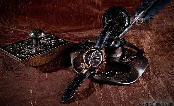 Karl Breitner Admiral ADM-RBLX ، ساعة كرونوغراف دائرية فضية اللون بسوار من الجلد الأسود ، عتيقة ، كارل بريتنر ، صناعة سويسرية ، ساعة فاخرة ، أميرال، خلفية HD
