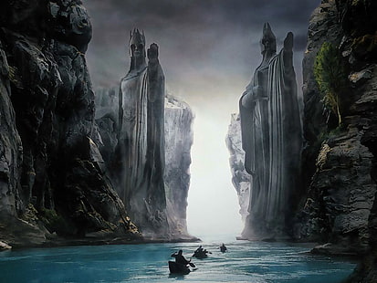 silhuett av person som kör båt, The Lord of the Rings, filmer, Argonath, The Lord of the Rings: The Fellowship of the Ring, HD tapet HD wallpaper