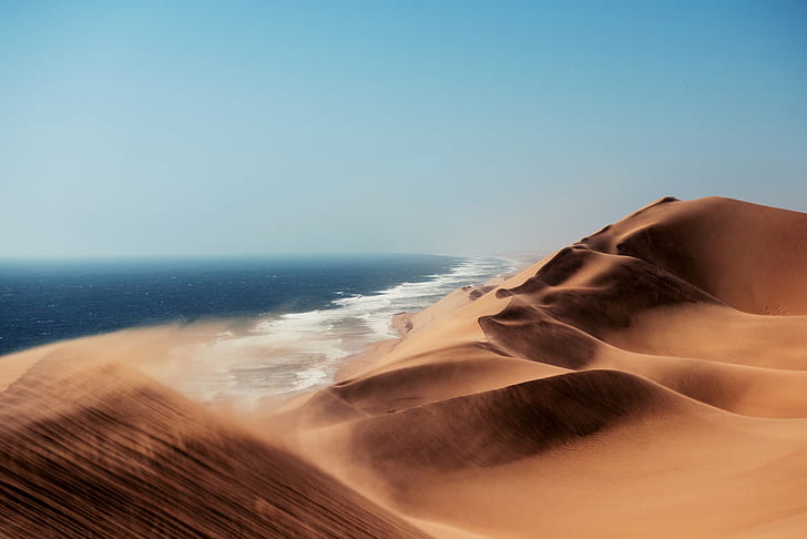 الرمال ، الرياح ، الكثبان الرملية ، ناميبيا ، المحيط الأطلسي ، صحراء كالاهاري، خلفية HD