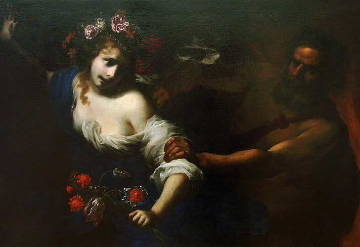 man holding woman's arm painting, artwork, painting, Greek mythology, Hades, Pluto, classic art, HD wallpaper