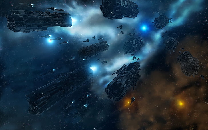 black battleships digital wallpaper, space, stars, ships, Navy, combat, Armada, HD wallpaper