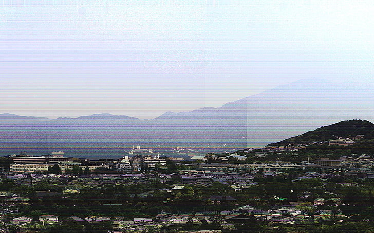 bird's eye view of city, glitch art, HD wallpaper