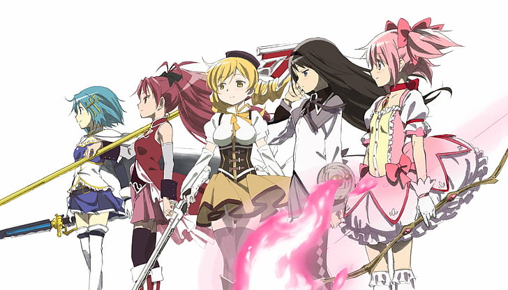 Anime, Puella Magi Madoka Magica, Homura Akemi, Kyōko Sakura, Madoka Kaname, Mami Tomoe, Sayaka Miki, Fondo de pantalla HD
