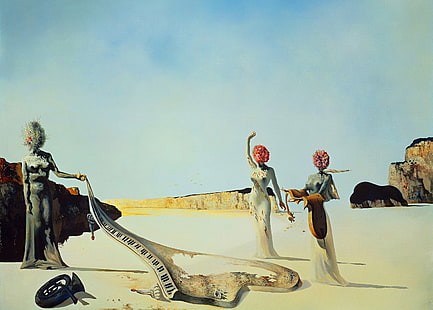 surréalisme, photo, Salvador Dali, trois jeunes femmes surréalistes, Fond d'écran HD HD wallpaper