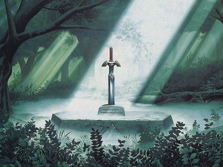 The Legend of Zelda, miecz, światło słoneczne, las, Master Sword, promienie słoneczne, zieleń, krzewy, Tapety HD
