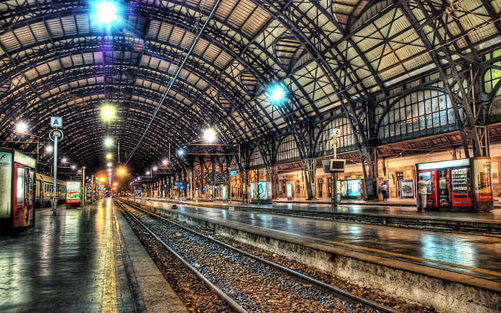 foto da estação de trem, paisagem urbana, cidade, HDR, estação ferroviária, HD papel de parede