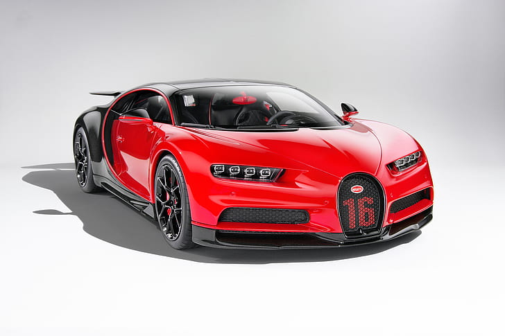 Bugatti, Bugatti Chiron, samochód, czerwony samochód, samochód sportowy, supersamochód, pojazd, Tapety HD
