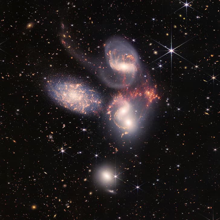 Космически телескоп Джеймс Уеб, Stephan's Quintet, космос, НАСА, HD тапет
