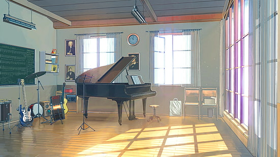 الغيتار ، الطبول ، الصيف الأبدي ، البيانو ، الآلات الموسيقية ، ضوء الشمس ، ArseniXC ، الساعات، خلفية HD HD wallpaper