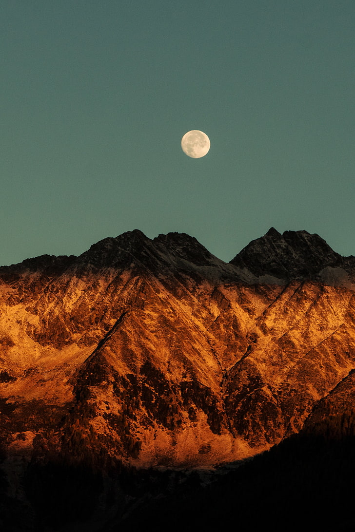 alam, pegunungan, Bulan, Wallpaper HD, wallpaper seluler