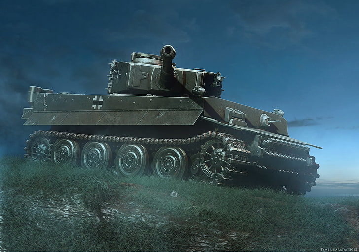 black battle tank, night, Tiger, tank, heavy, German, HD wallpaper