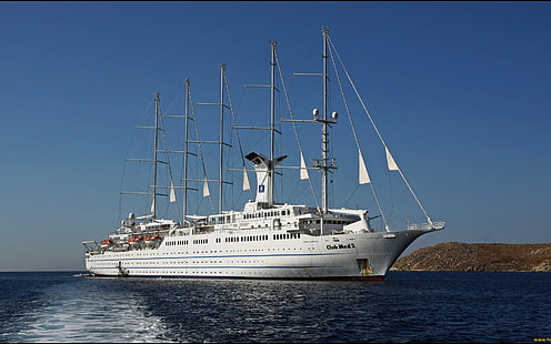 biało-brązowy żaglowiec, łódź, statek wycieczkowy, morze, Tapety HD HD wallpaper