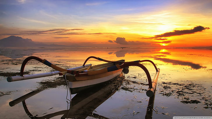 Boat Sun, beach, horizon, sunset, boat, boats, HD wallpaper