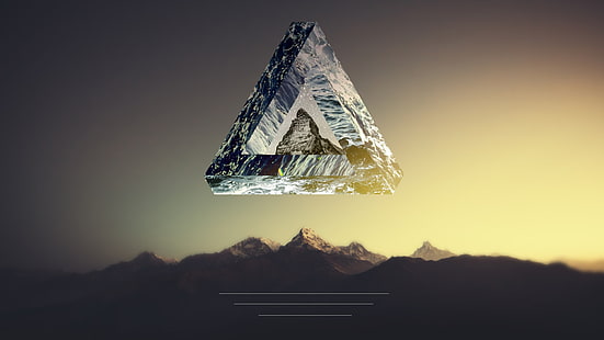 triangular glass stone wallpaper, polyscape, landscape, Penrose triangle, digital art, HD wallpaper HD wallpaper