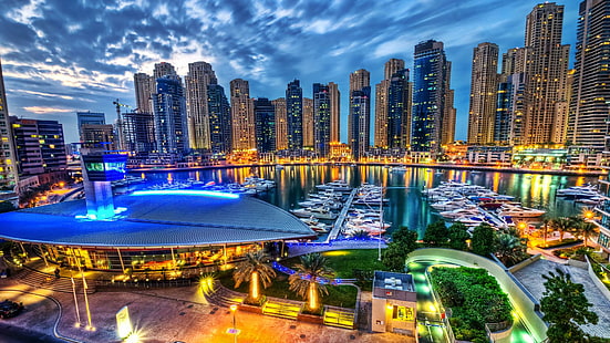 Incredibile città, luci, sera, ricca, araba, incredibile, città, natura e paesaggi, Sfondo HD HD wallpaper