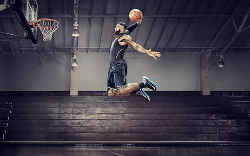 ليبرون جيمس ، كرة السلة ، الدوري الاميركي للمحترفين ، القفز ، الرياضة، خلفية HD HD wallpaper