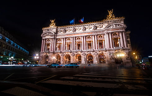 gece, ışıklar, Fransa, Paris, tiyatro, Opera Garnier, Grand Opera, HD masaüstü duvar kağıdı HD wallpaper