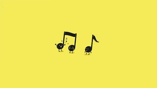 черная музыкальная нота картинки, минимализм, ноты, желтый, HD обои HD wallpaper