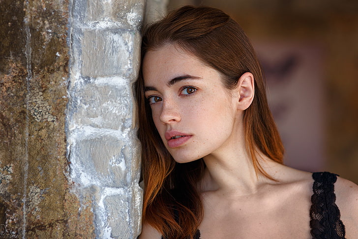 Lidia Savoderova, model, women, redhead, brown eyes, open mouth, DBond, HD wallpaper