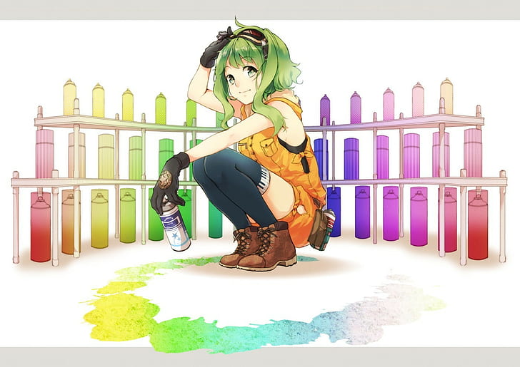 Megpoid Gumi, anime dziewczyny, kolorowe, zielone włosy, Tapety HD