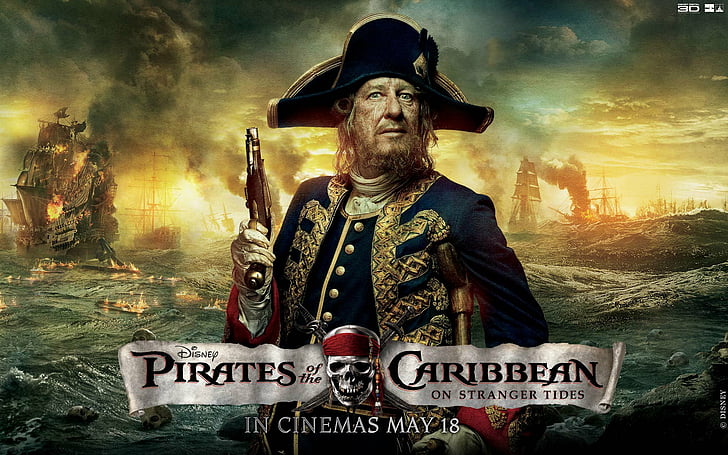 Piratas del Caribe, Piratas del Caribe: en mareas extrañas, Geoffrey Rush, Héctor Barbossa, Fondo de pantalla HD
