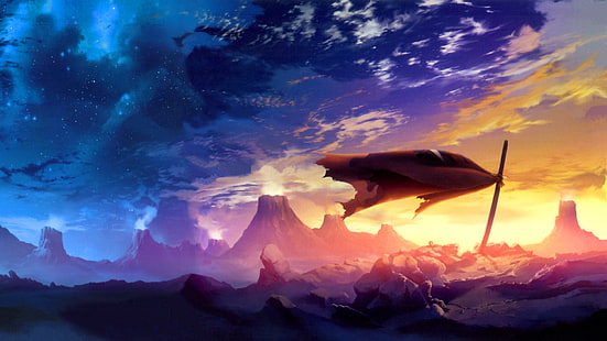 Berge digitale Tapete, Tengen Toppa Gurren Lagann, Anime, Himmel, Fantasiekunst, Landschaft, HD-Hintergrundbild HD wallpaper
