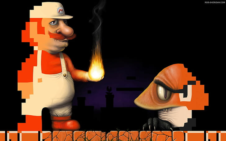 Mario, Fire, Mustache, Smoke, HD wallpaper