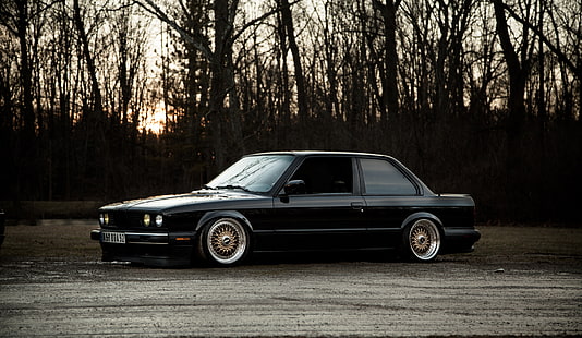czarne BMW serii 3 coupe, czarne, BMW, niskie, e30, postawa, 325si, Tapety HD HD wallpaper