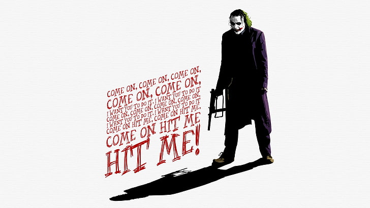 Illustration du Joker, Joker, Batman, Le Chevalier noir, Heath Ledger, films, typographie, citation, Fond d'écran HD