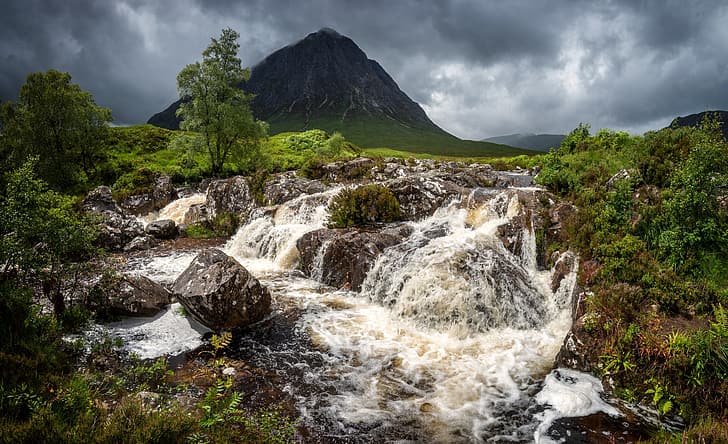 river, waterfall, Scotland, Glen Etive, HD wallpaper