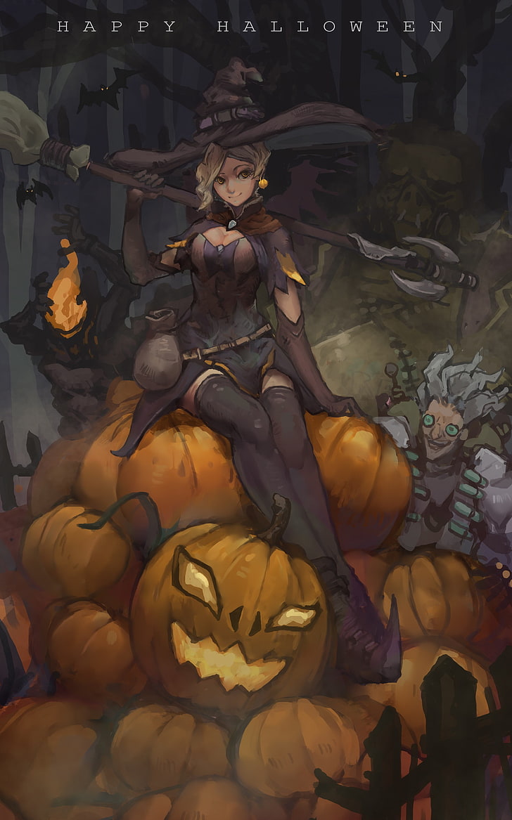 Fröhliches Halloween Illustration, Overwatch, Mercy (Overwatch), HD-Hintergrundbild, Handy-Hintergrundbild
