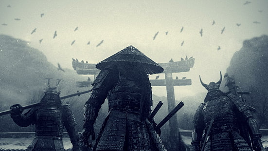 Warrior / sucker Punch, tre samurajbilder, sucker, punch, flicka, film, krigare, 3d och abstrakt, HD tapet HD wallpaper