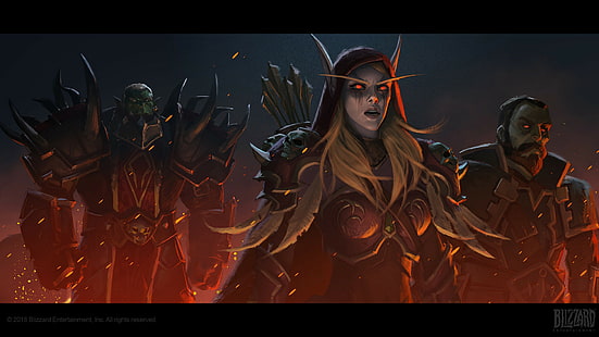 World of Warcraft, Warcraft, World of Warcraft: Batalha por Azeroth, arte digital, arte, elven, orelhas pontudas, Sylvanas Windrunner, olhos vermelhos, loira, Blizzard Entertainment, videogame, mulheres, arte da fantasia, HD papel de parede HD wallpaper