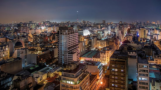 Градове, Буенос Айрес, Аржентина, Сграда, Град, Градски пейзаж, Нощ, HD тапет HD wallpaper