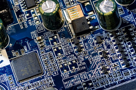 blue and green circuit board, macro, chip, fee, track, HD wallpaper HD wallpaper