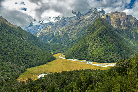 山、山、雲、風景、ニュージーランド、ルートバーントラック、南島（ニュージーランド）、南アルプス、 HDデスクトップの壁紙 HD wallpaper